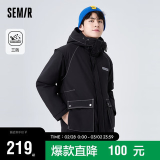 森马（Semir）棉服男冬季时尚三防科技中长款温暖舒适户外宽松外套101722112104 黑色90001 L