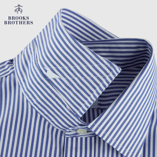 布克兄弟（BrooksBrothers）男士修身版牛津纺宽距领长袖免烫正装衬衫 B435-蓝色条纹 15/2