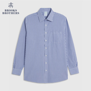 布克兄弟（BrooksBrothers）男士修身版牛津纺宽距领长袖免烫正装衬衫 B435-蓝色条纹 15/4/H