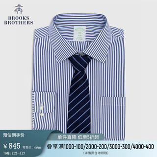 布克兄弟（BrooksBrothers）男士修身版牛津纺宽距领长袖免烫正装衬衫 B435-蓝色条纹 16/2