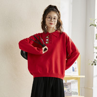 TONLION 唐狮 [200元任选3件]加菲猫联名唐狮早春新款红色polo领毛衣设计感小众针织衫