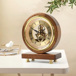 汉时（Hense）钟表摆放式台式桌面时钟装饰摆件创意客厅实木座钟石英钟表HD327 A款