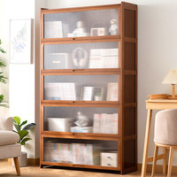 木马人书架简约落地收纳架多功能大容量省空间储物架多层置物架家用柜子 【长虹翻门】茶色-五层100长