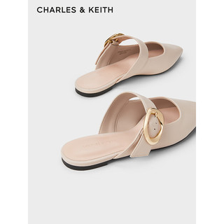 CHARLES&KEITH24春CK1-70381024尖头平底金属扣穆勒鞋拖鞋女 Nude肉色 38