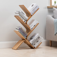 竹庭 实木书架落地简易书架置物架书架客厅小书架创意多层书架 弯曲五层树形书架