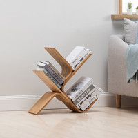 竹庭 实木书架落地简易书架置物架书架客厅小书架创意多层书架 弯曲三层树形书架