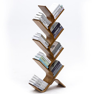 竹庭 实木书架落地简易书架置物架书架客厅小书架创意多层书架 茶弯曲八层树形书架