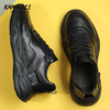 肯玛驰（kanmarci）小黑鞋休闲运动鞋男全牛皮欧洲站男鞋款厚底皮鞋 黑色 皮鞋码，比运动鞋尺码大一码 39
