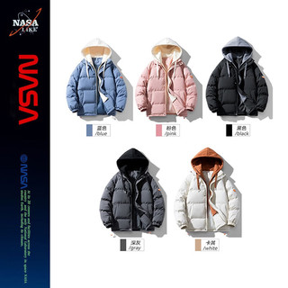 NASA LIKE潮牌棉服冬季加厚连帽外套保暖男士棉衣羽绒棉服大码棉袄 粉色 5XL（200-220斤）