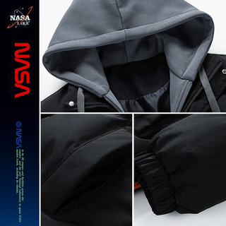 NASA LIKE潮牌棉服冬季加厚连帽外套保暖男士棉衣羽绒棉服大码棉袄 卡其色+1535灰色加绒 XL（120-140斤）