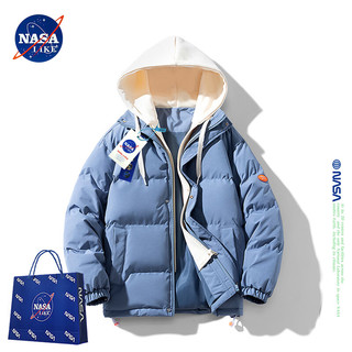 NASA LIKE潮牌棉服冬季加厚连帽外套保暖男士棉衣羽绒棉服大码棉袄 黑色+1535灰色加绒 5XL（200-220斤）