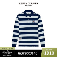 KENT&CURWEN 肯迪文KC秋冬玫瑰撞色条纹纯棉休闲长袖Polo衫男K48H8EI091 中蓝 XXL