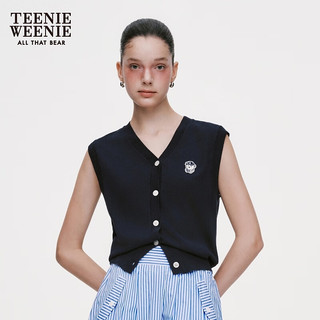 Teenie Weenie【含桑蚕丝】小熊2024年柔软亲肤针织马甲背心内搭女 藏青色 165/M