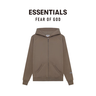 FEAR OF GOD ESSENTIALS胶印背部LOGO系列棉质拉链帽衫美式高街潮牌宽松舒适经典外套 灰褐色 M