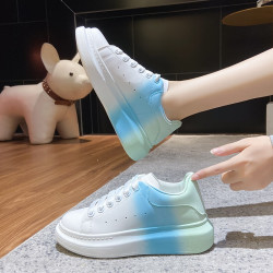 李寜女鞋彩虹渐变色麦昆小白鞋时尚休闲运动女鞋学生板鞋兰绿35