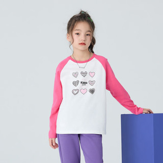 Kappa Kids女童秋冬装长袖T恤儿童韩版女孩爱心上衣纯棉体恤 白色 160
