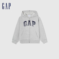 Gap男童2024春季LOGO刺绣宽松连帽卫衣儿童装运动外套429331 灰色 130cm(S) 亚洲尺码