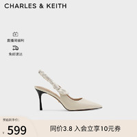 CHARLES&KEITH24春法式尖头细高跟包头凉鞋SL1-60280458 粉白色Chalk 38