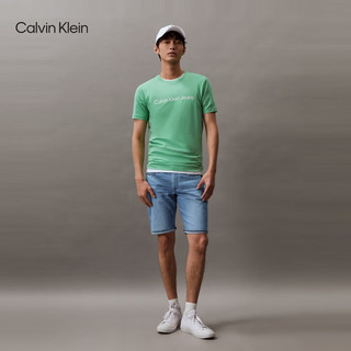 Calvin Klein Jeans24春夏新款男士经典标牌水洗微弹休闲牛仔短裤J325334 1AA-牛仔浅蓝