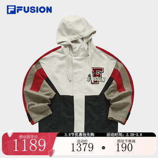 FILA FUSION斐乐潮牌梭织外套女2024春时尚休闲拼色连帽上衣 正黑色-BK 155/76A/XS