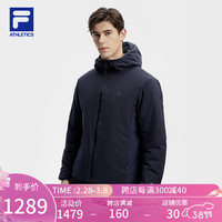 FILA 斐乐官方男士棉服2024春新款基础简约健身运动休闲连帽外套 RD宝蓝-NV 185/104A/XXL