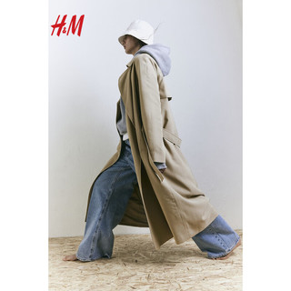 H&M2024春季女装时尚休闲百搭双排扣纯色风衣1202780 深米色 155/80A