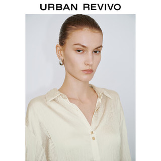 URBAN REVIVO UR2024春季女装摩登都市褶皱肌理翻领开襟衬衫UWG240063 米白 S(XS-S)
