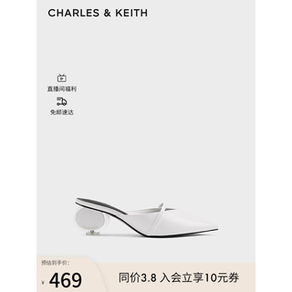 CHARLES&KEITH24春法式尖头穆勒鞋异形跟拖鞋女CK1-60280434 White白色 40