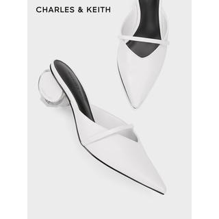 CHARLES&KEITH24春法式尖头穆勒鞋异形跟拖鞋女CK1-60280434 White白色 40