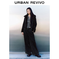 URBAN REVIVO UR2024春季女装时髦高街名媛轻熟毛绒立领外套UWV140001 正黑 XL