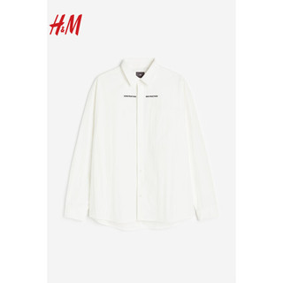 H&M男装2024年春季男士时尚舒适宽松版翻领长袖衬衫1214775 白色/Construction 180/116A XL