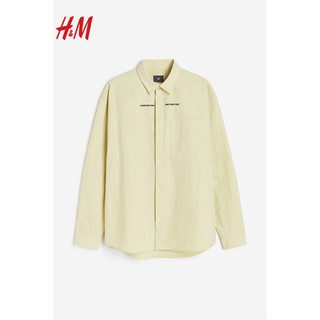 H&M男装2024年春季男士时尚舒适宽松版翻领长袖衬衫1214775 米色/Construction 175/100A M
