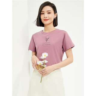 佐丹奴女装纯棉针织花园漫游主题印花圆领短袖T恤13394201 02粉紫 XL