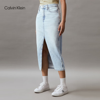 Calvin Klein Jeans24春夏女士复古通勤前开叉纯棉牛仔半身裙J223696 1AA-牛仔浅蓝 29