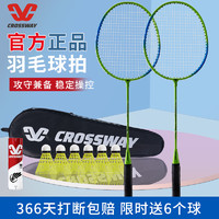 克洛斯威 羽毛球拍2支套装轻单双拍耐用进攻型儿童初学者耐打型 绿蓝+6球尼龙球