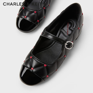 CHARLES&KEITH24春季爱心菱格平底玛丽珍单鞋CK1-70381033 Black黑色 37