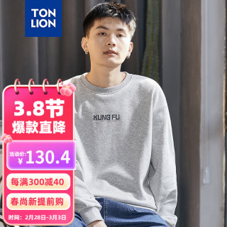 唐狮 TONLION2024春秋季圆领卫衣男士功夫熊猫联名后背图案黑色潮 浅麻灰 S