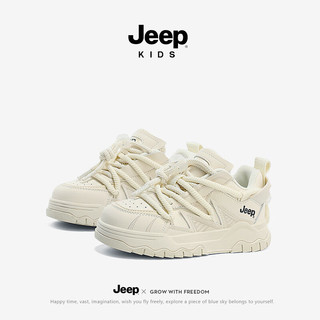 Jeep童鞋男童鞋子春季2024儿童运动鞋低帮板鞋防滑软底小白鞋女 米白 29码 鞋内长约18.8cm