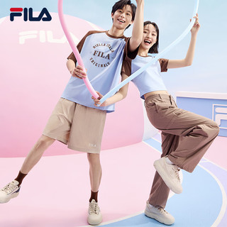 FILA 斐乐 款针织短袖衫2024夏时尚休闲纯棉插肩袖T恤 纯真蓝-LB 180/100A/XL