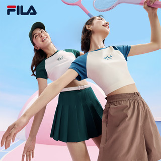 FILA 斐乐女子针织短袖衫2024夏季时尚凉感防晒插肩袖T恤 淡乳白-IV 180/96A/XXL