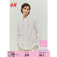 H&M2024春季男装CleanFit长袖翻领简约亚麻混纺衬衫1213473 白色 180/124A XXL