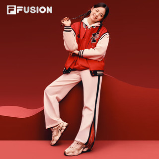 FILA FUSION针织长裤女2024春季拼色休闲阔腿裤 云白色-WT 180/78A/XXL