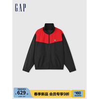 Gap男装春季2024LOGO撞色半高领棒球服夹克877536时尚外套 黑红撞色 180/100A(XL)亚洲尺码