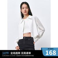 太平鸟2024年春季简约短款别致衬衫女截短式白色小衫上衣 白色 M