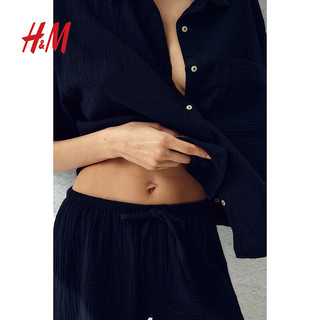 H&M2024春季衬衫式睡衣和短裤套装1224147 黑色 155/80A