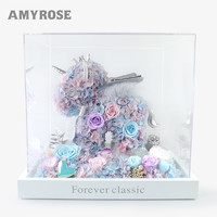 AMYROSE 永生花独角兽礼盒三八节情人节礼物生日结婚送女友爱人 大号独角兽玫瑰花园（炫彩）