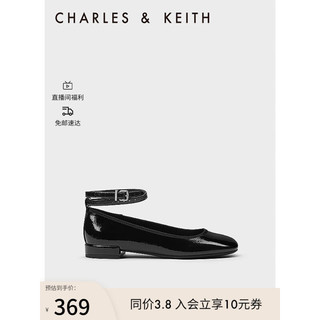 CHARLES&KEITH24春季纯色平底腕带芭蕾舞鞋单鞋子女鞋女士CK1-70381032 Black Patent黑色 36