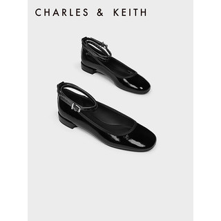 CHARLES&KEITH24春季纯色平底腕带芭蕾舞鞋单鞋子女鞋女士CK1-70381032 Black Patent黑色 36