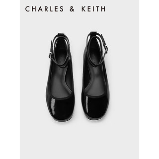 CHARLES&KEITH24春季纯色平底腕带芭蕾舞鞋单鞋子女鞋女士CK1-70381032 Black Patent黑色 36