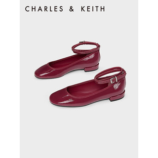 CHARLES&KEITH24春季纯色平底腕带芭蕾舞鞋单鞋子女鞋女士CK1-70381032 Burgundy葡萄酒红色 37